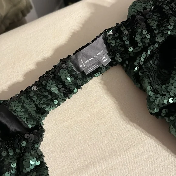 ✨ NWOT Anthropologie Emerald Sequin Sleeves - Picture 7 of 8